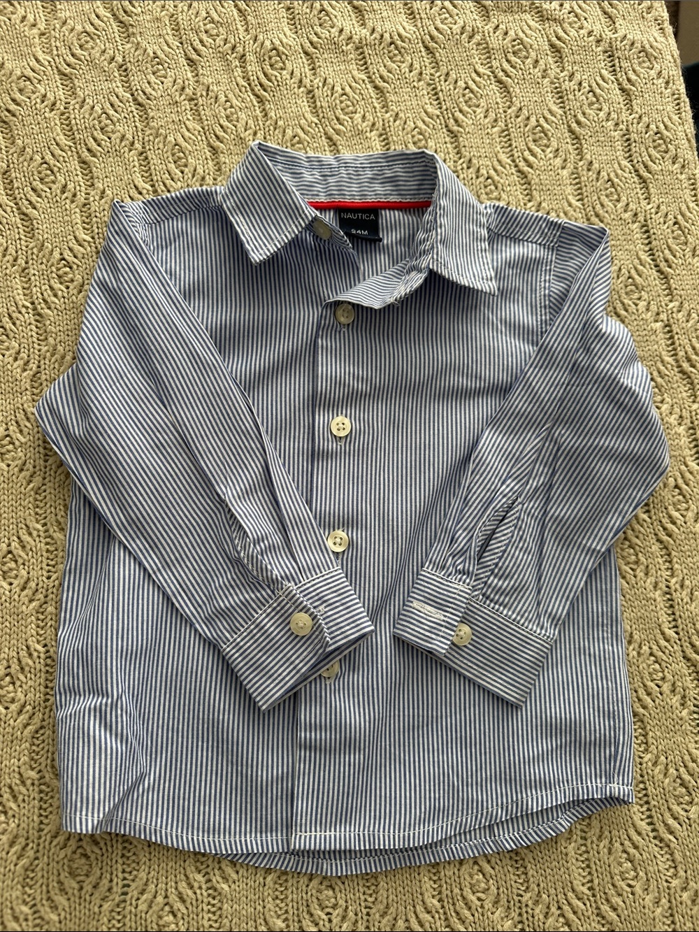 Nautica Boys' Narrow Blue & White Striped Button-Down Shirt 24 Months